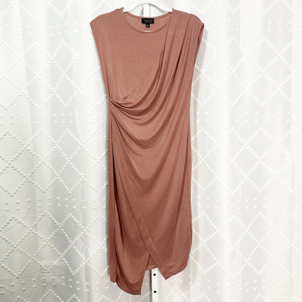 🥈 379. Topshop Asymmetrical Draped Midi Dress in Soft Mauve Pink - Picture 3 of 9